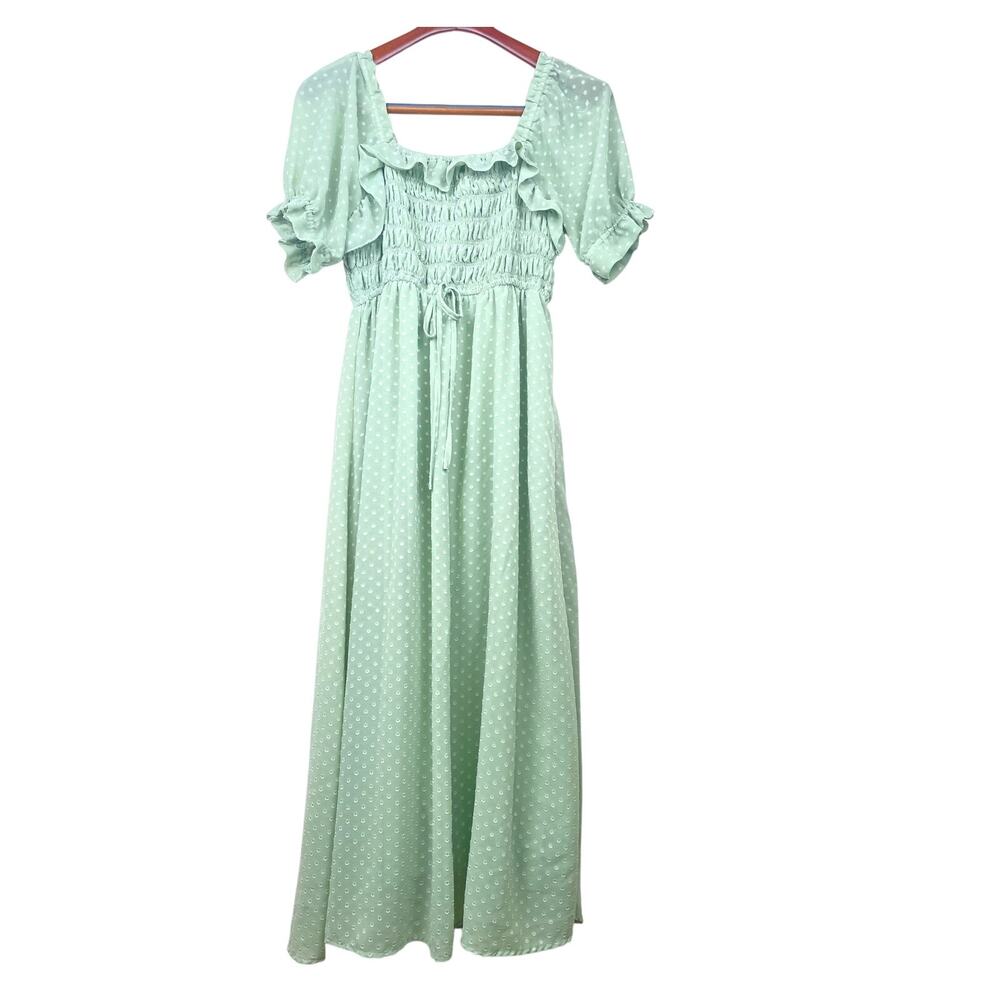 Dress Sz S Cottage Coquette Smocked Puff Sleeve Midi Ruffle Feminine Party Fairy